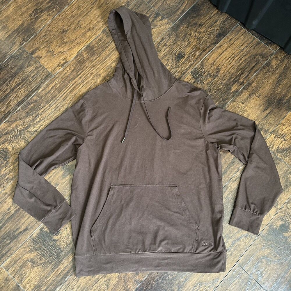 Comfrt All Day Jersey Hoodie Medium Brown Lightweight Stretch Loungewear